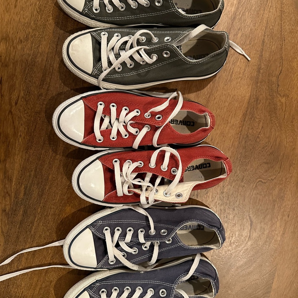 Converse Women's Sneakers - Red, Blue, and Gray
$20 per pair
